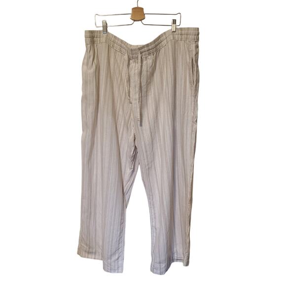 Cream Tan Stripe Linen Blend Elastic Waste Wide Leg Drawstring Crop - Size 3X - Picture 2 of 4